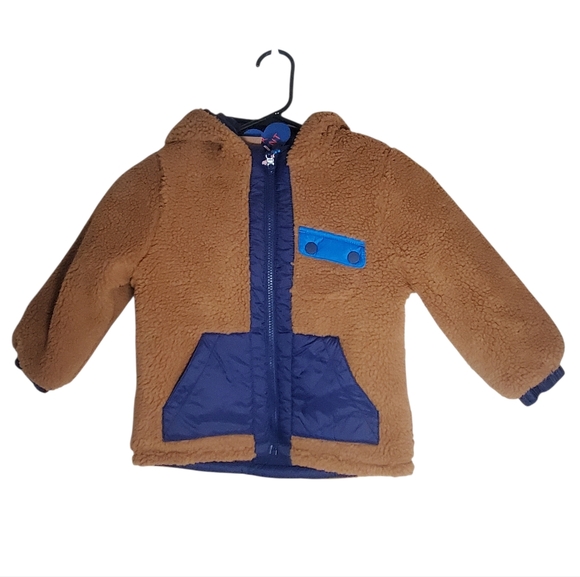 Mini Boden Cosy Borg Reversible Water Resistant Hooded Jacket Color Blocked